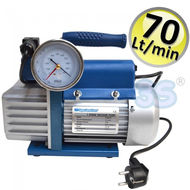 Pompe à vide mono-étagée 70 L/min avec électrovanne et manomètre à vide - VPME70