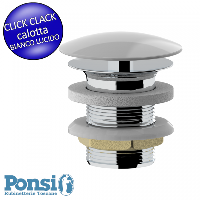 Bonde clic-clac ronde de 3,8 cm avec capuchon en céramique blanche brillante - PONSI