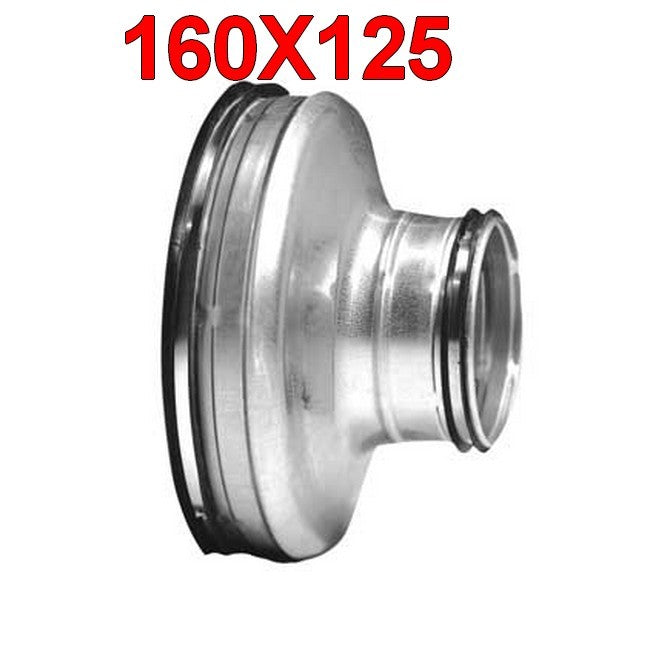 Réducteur mâle-mâle en acier galvanisé à emboîtement pour conduits de 160 x 125 mm