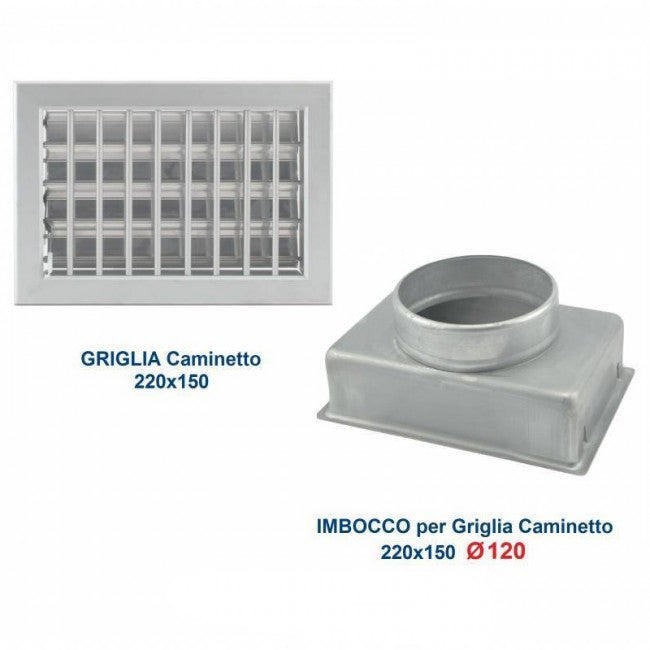Ventilation Grille 22x15cm ALUMINIUM Diam.120mm with Chimney Adapter