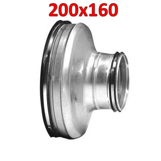 Réducteur mâle-mâle en acier galvanisé à emboîtement pour conduits 200x160 mm