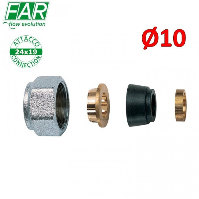 Adaptateur 24x19 pour tube cuivre Ø 10 mm, joint caoutchouc à compression - FAR