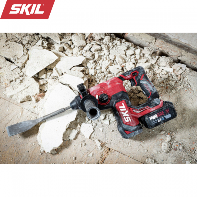 Marteau perforateur pneumatique sans balais SKIL 3851 JA avec batterie 20V avec 2 batteries 4,0 et 2,0 Ah et chargeur de batterie