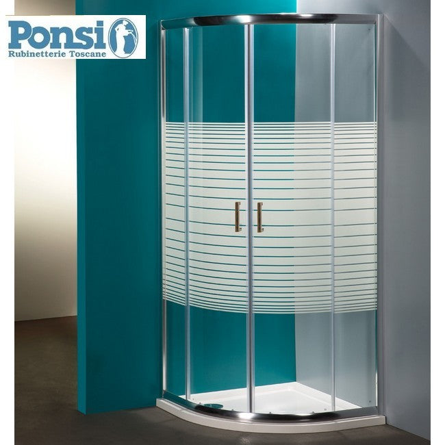 Cabine de douche d'angle semi-circulaire avec 2 portes coulissantes - verre sérigraphié 6 mm - profilé chromé - extensible 88-90 x 88-90 cm - PONSI