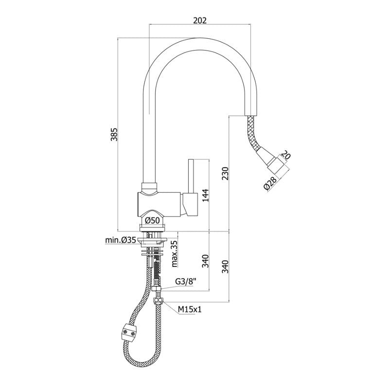 Kitchen sink mixer with pull-out spray SK185 CR STICK PAFFONI