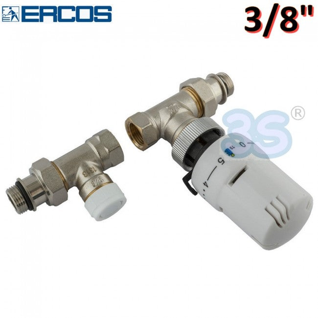 Robinet droit Ercos et verrouillable avec tête thermostatique 3/8'', raccord en fer