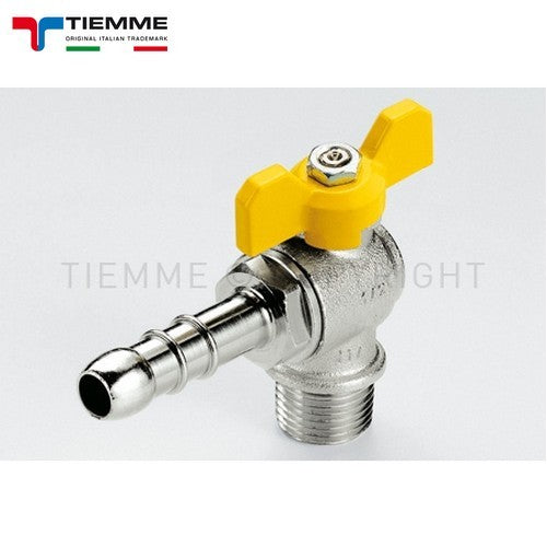 Angle ball valve for gas M 1/2'' for methane rubber support yellow butterfly lever - TIEMME