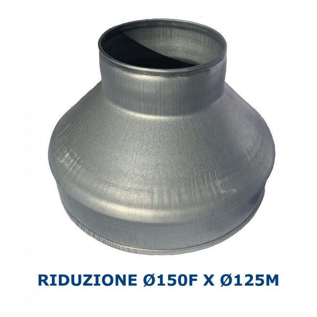 Réduction Ø 150 mm femelle x 125 mm mâle en acier galvanisé pour conduits d'air
