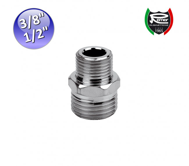 Raccords réducteurs chromés MM 3/8'' x 1/2'' - laiton