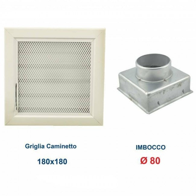 Ventilation Grille 18x18cm Dia.80mm White with MESH and Chimney Adaptor