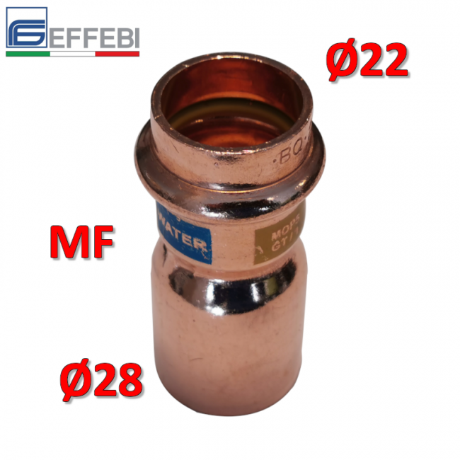 Raccord droit réduit MF réduction Ø 22 x 28 mm - UNICO cuivre à sertir pour eau et gaz