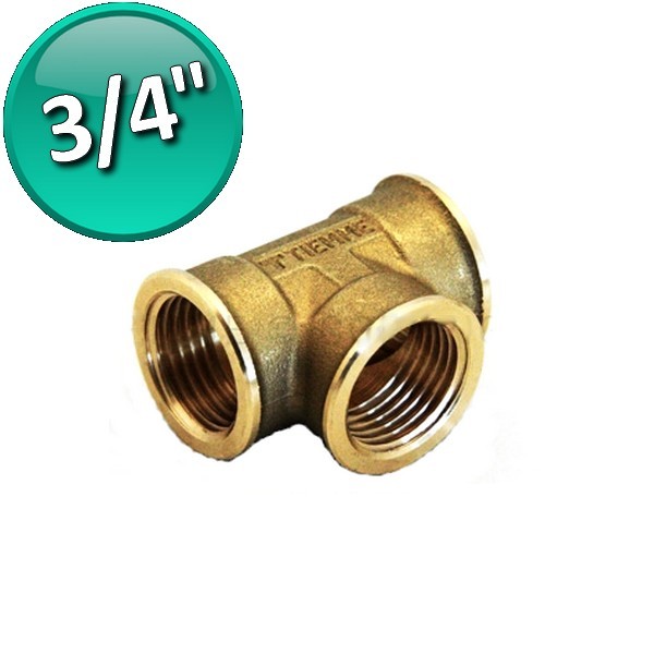 Raccord en T 3/4'' F-F-F en laiton jaune - eau et gaz
