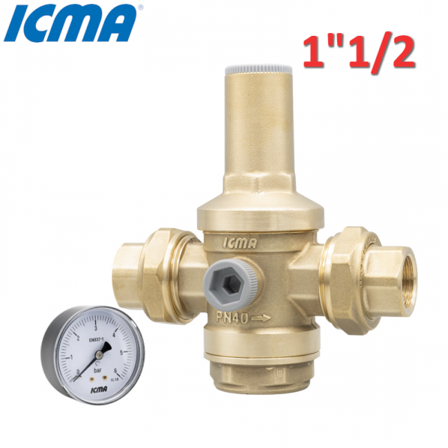 Réducteur de pression d'eau ICMA 1''1/2 F-F avec manomètre inclus