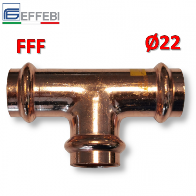 Raccord en T en cuivre à sertir FFF Ø 22x22x22 mm pour eau et gaz