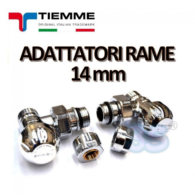 Robinet et support TIEMME carrés chromés de 1/2 pouce avec adaptateurs pour tuyau en cuivre de 14 mm