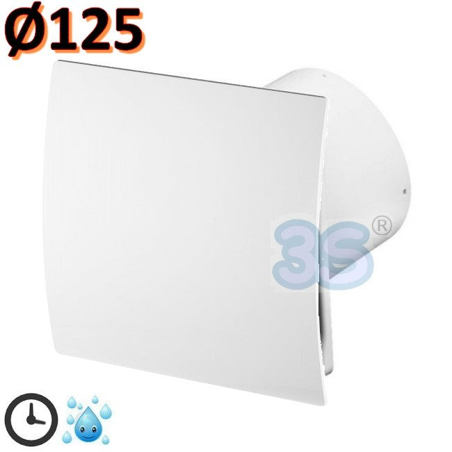 Ventilateur extracteur d'air domestique Ø 125 mm avec minuterie et hygrostat - façade blanche