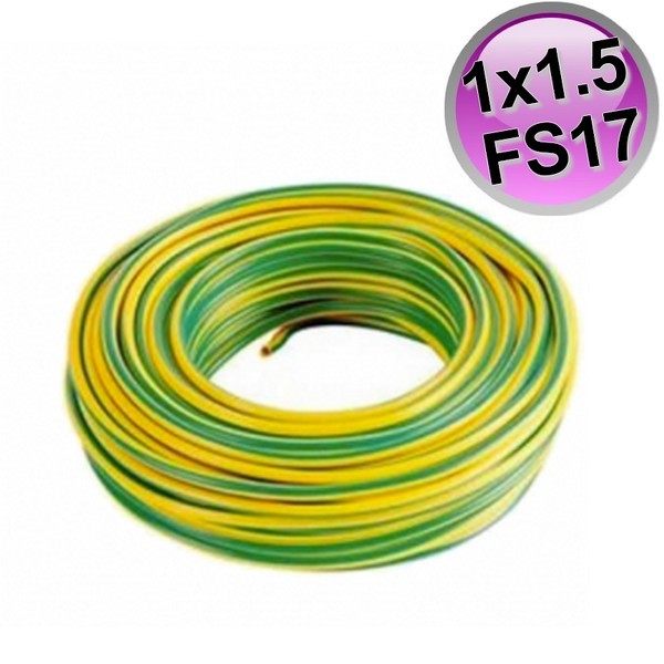 Câble électrique monoconducteur FS17 - 1 x 1,5 mm² Jaune/Vert - Rouleau de 100 m