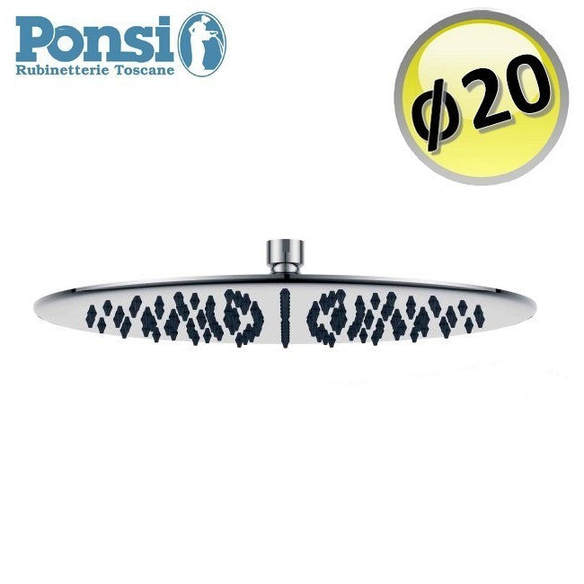 Pommeau de douche rond ultra-mince Ponsi en acier inoxydable, Ø 20 cm