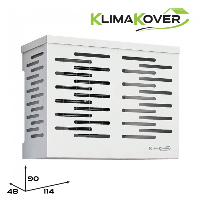 Cache-climatiseur design KLIMAKOVER K-114W, 114 x 90 x 48 cm, blanc, en aluminium, pour unités extérieures