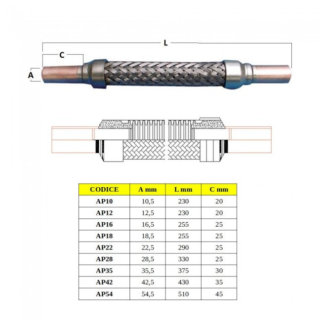 Joint antivibratoire flexible pour soudage, diamètre Ø 22 mm