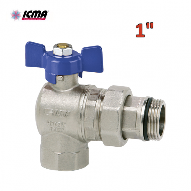 Elbow ball valve 1'' M-F with full flow connection, blue lever