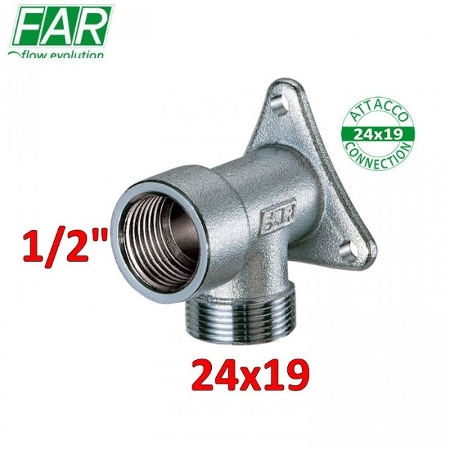 5555 - Coude avec support mural femelle 1/2'' x 24x19 chrome mat - FAR