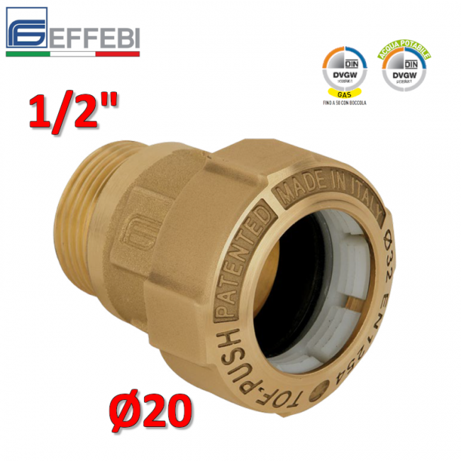TOF-PUSH simple brass male fitting Ø 20 x 1/2'' for PE pipe - polyethylene