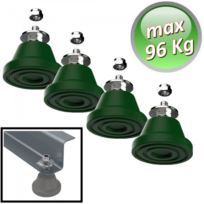 Patins anti-vibrations de sol Megol, charge maximale 96 kg, couleur verte - 4 pièces