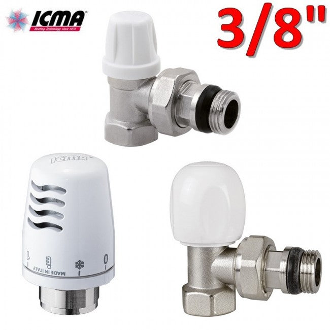 Kit thermostatique ICMA - vanne + support + tête thermostatique 3/8'' avec raccord en fer