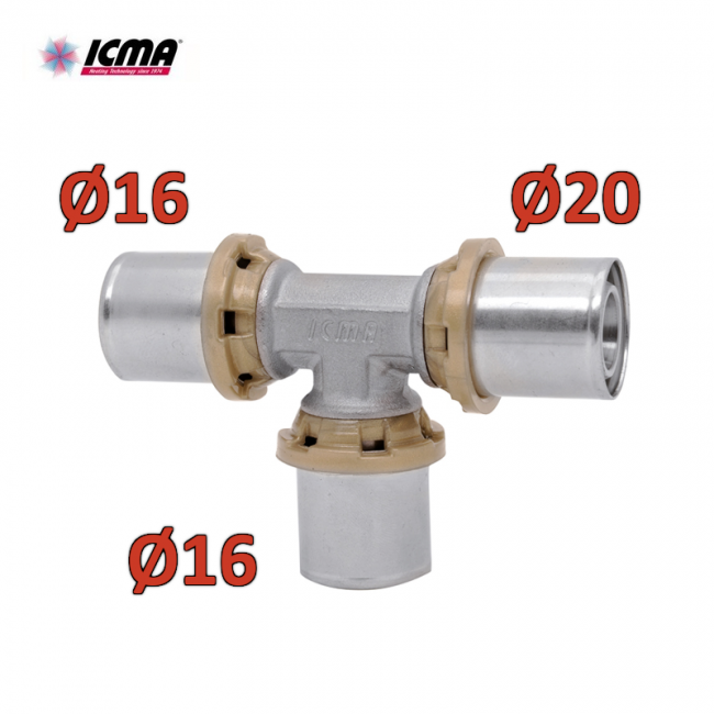 ICMA 406 - SEMPITER® 16X16X20 Reduced Tee Crimp Fitting