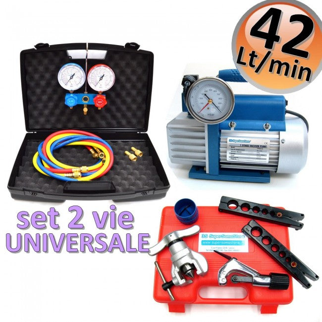 Pompe à vide 42 L + manomètre bidirectionnel + outil d'évasement par friction