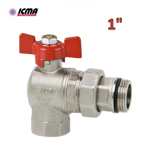 1'' M-F Angled Full Bore Ball Valve, Red Lever