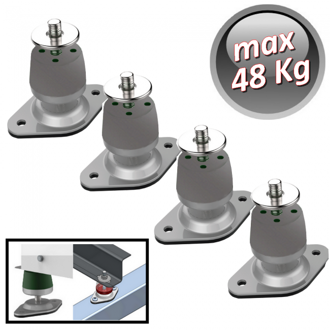 Tapis anti-vibrations Megol avec base réglable en hauteur, charge maximale 48 kg. Couleur : Gris - Lot de 4
