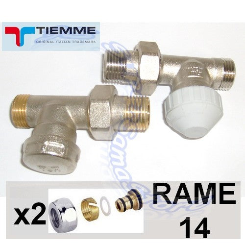 Vanne droite TIEMME 1/2'' et vanne de verrouillage avec adaptateurs pour cuivre de 14 mm