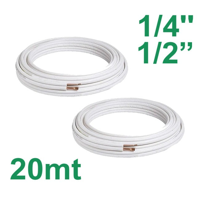 20m insulated copper pipe pair 1/4" and 1/2" for air conditioning
