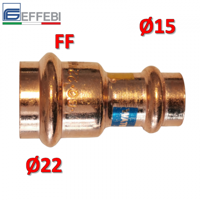 Raccord droit réduit avec manchon FF Ø 15 x 22 mm - Raccord en cuivre à sertir UNICO pour eau et gaz