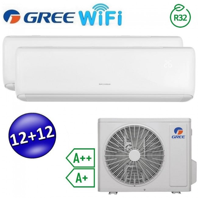Climatisation ARI dual split inverseur Wi-Fi 12000 + 12000 Btu (U.E.18) GREE R32 classe A++/A+