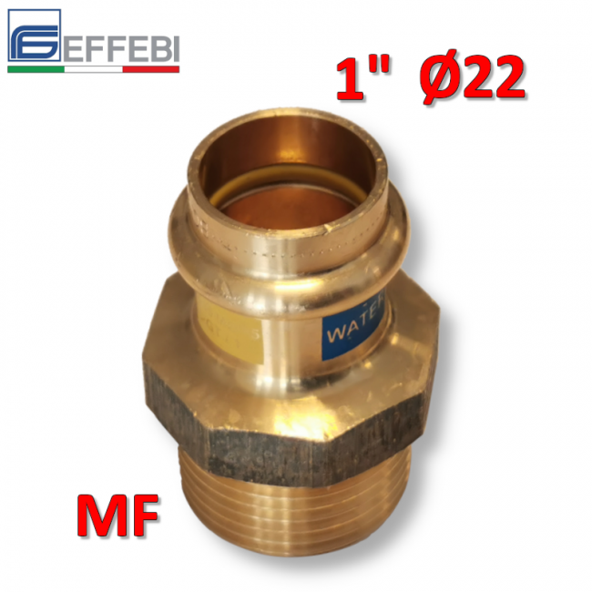 Raccord droit en bronze mâle 1'' x Ø 22 mm - Raccord en cuivre à pression UNIQUE pour eau et gaz