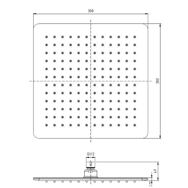Pommeau de douche carré ultra-mince Ponsi 30x30 cm en acier inoxydable