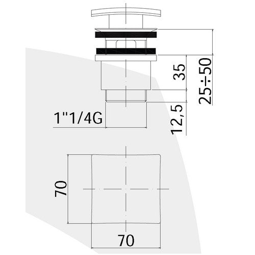 Pop-up waste 1''1/4 G with square plug - Paffoni