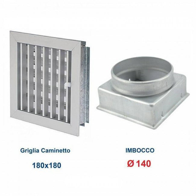 Ventilation Grille 18x18cm Dia.140mm Aluminum with Adapter for Chimney