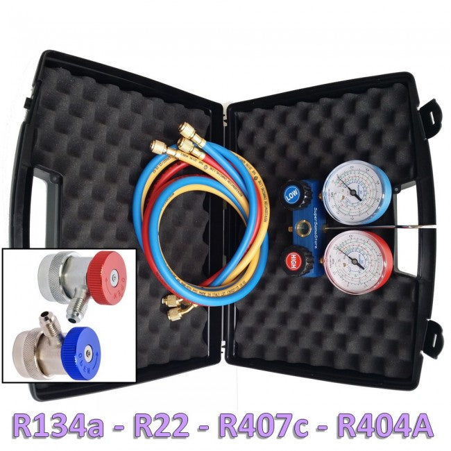 Collecteur 2 voies avec raccords rapides pour automobiles - R407c R404A R22 R134a