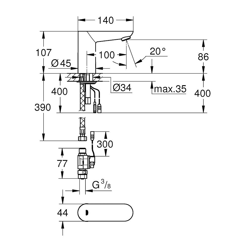 220v Pre-mixed Electronic Basin Tap with Photoelectric Cell - EUROECO COSMOPOLITAN E - GROHE