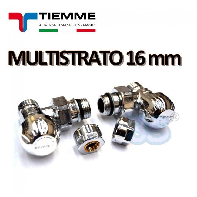 Valve et support chromés TIEMME 1/2'' avec adaptateurs pour multicouches 16x2 mm