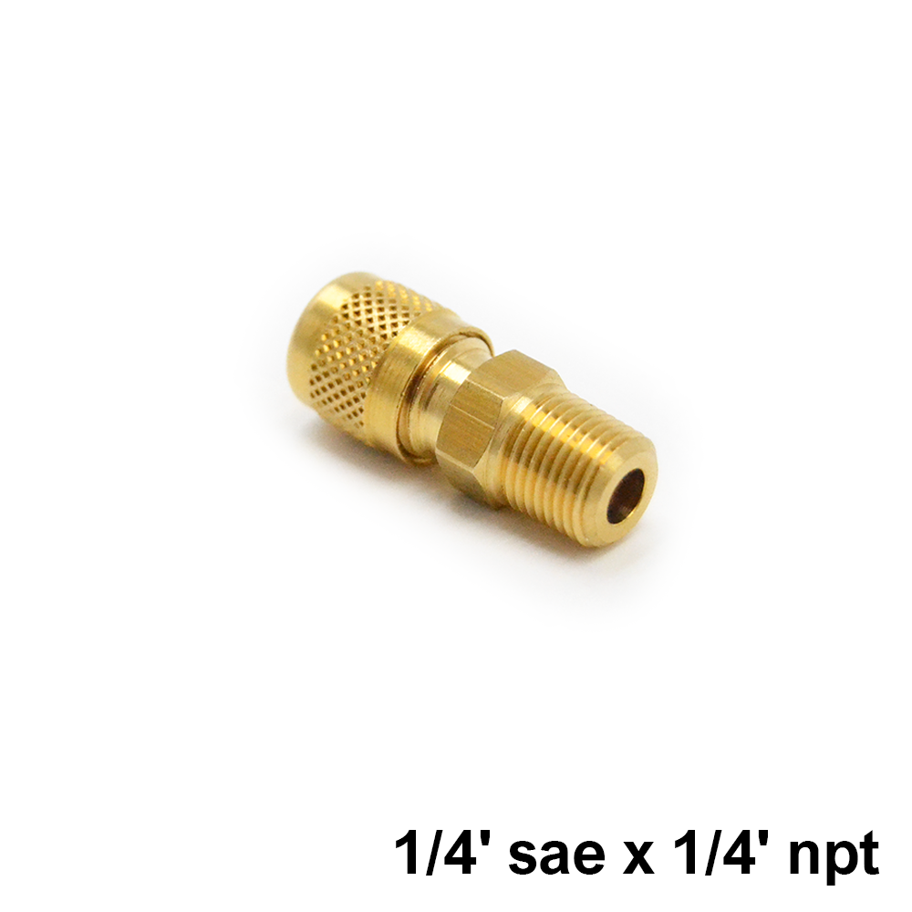 Straight brass fitting 1/4'' SAE x 1/4'' NPT with needle valve and cap