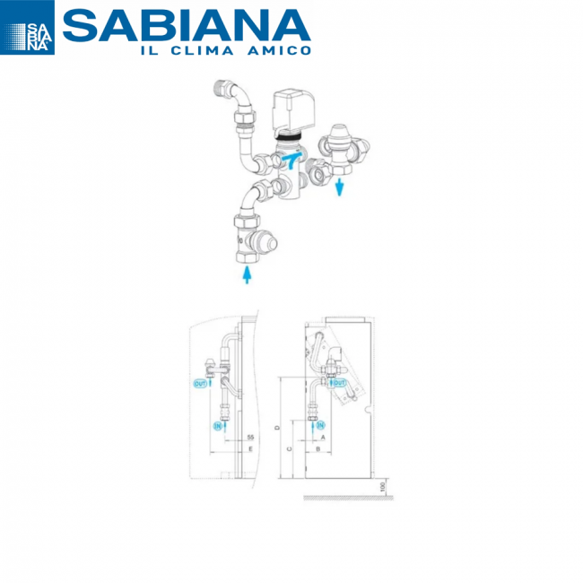 Vanne 3 voies Sabiana pour serpentin principal + kit de connexion libre (taille 1-5) 9066560W