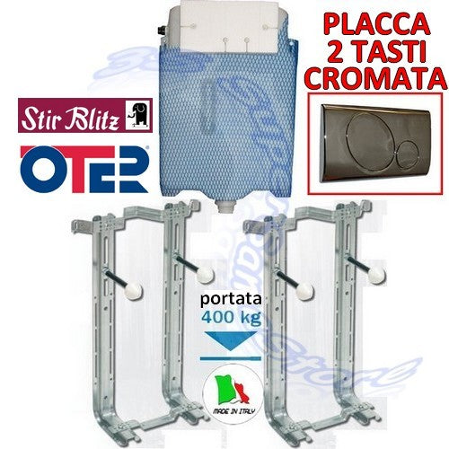 KITS DE WC SUSPENDU AVEC SUPPORTS OTER ET CASSETTE STIR BLITZ, PLAQUE CHROME 2 BOUTONS