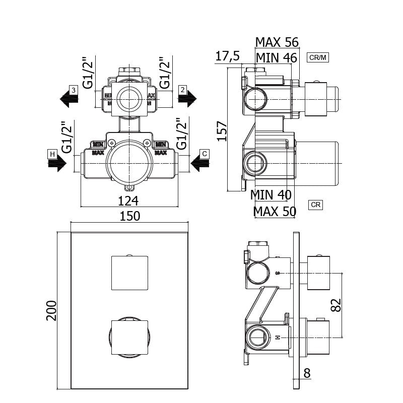 Built-in thermostatic shower mixer with 2-way diverter LEQ518 CR