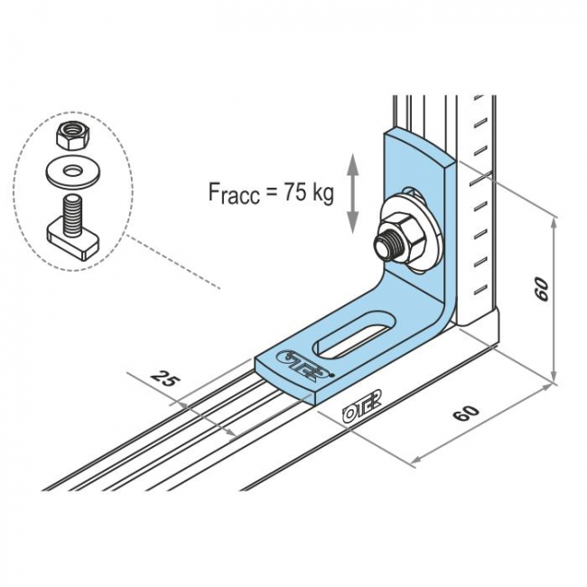 OTER - Plaque d'angle à 90° avec 2 fentes pour combinaison avec profilé