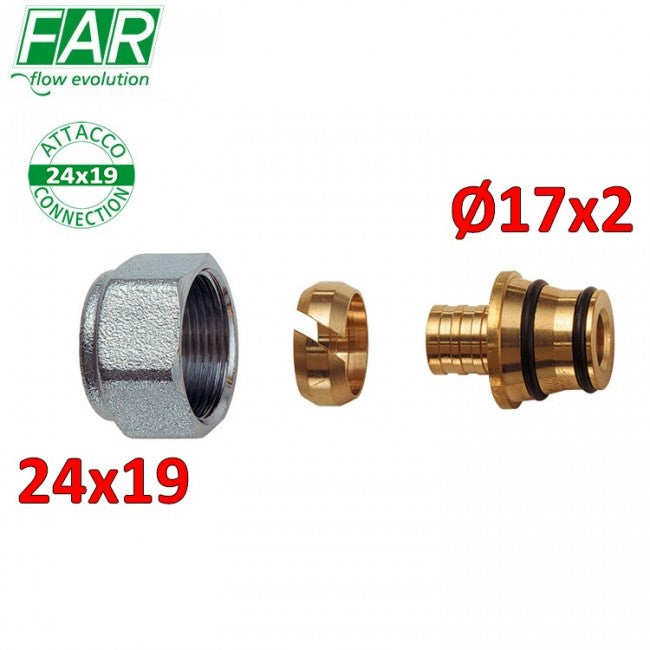 Adaptateur 6052 - 24x19 pour tuyau en plastique ou PE-XA Ø 17x2 mm - FAR